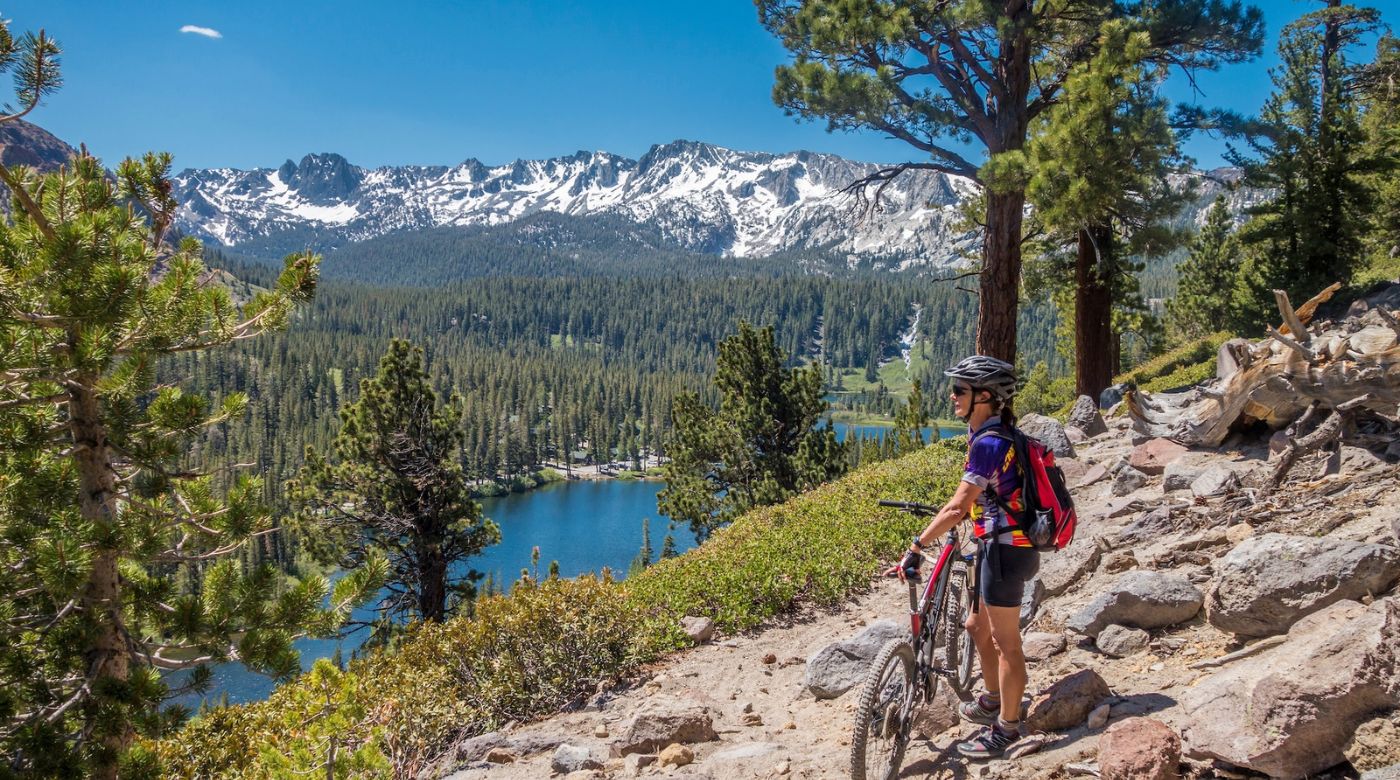 biker scenic lake view