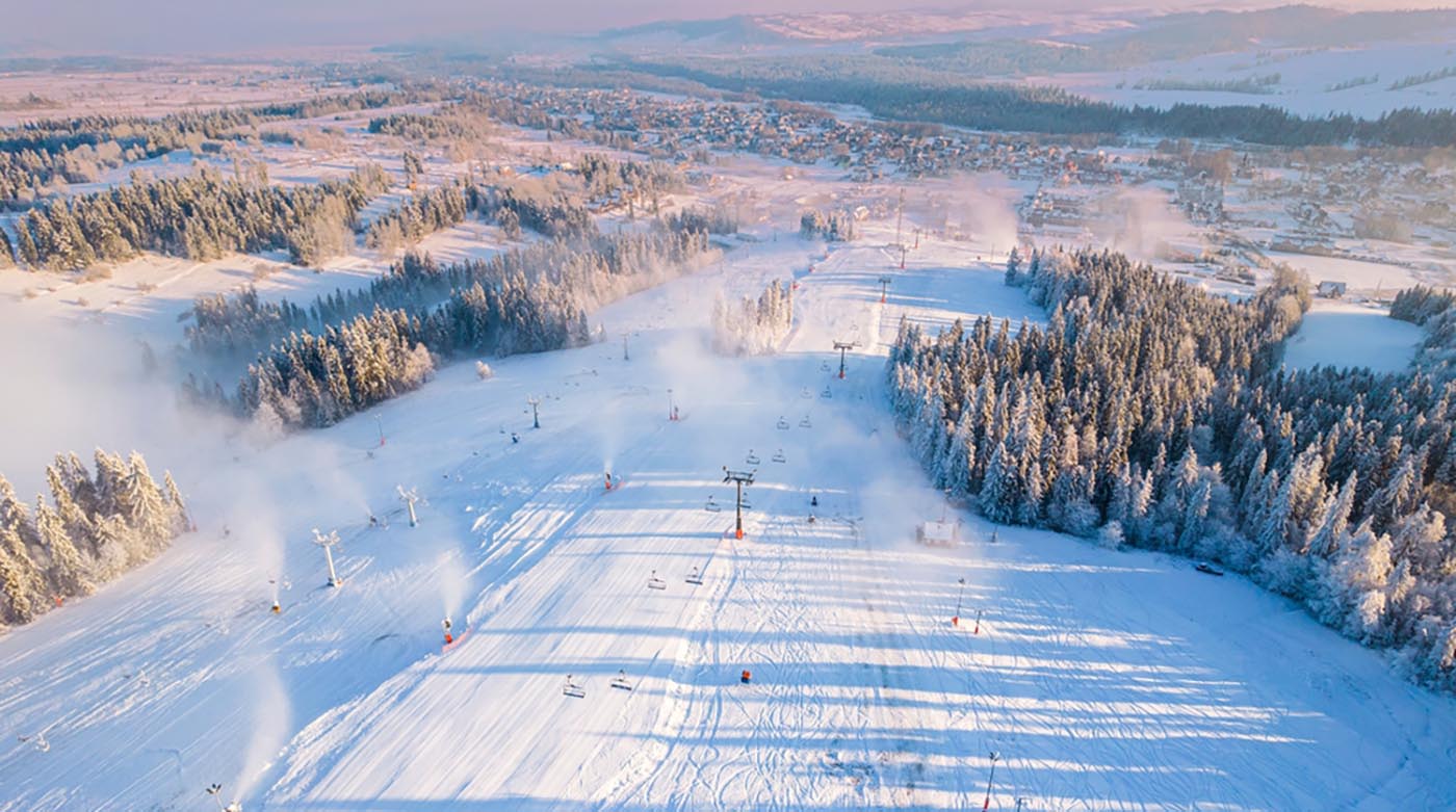 drone view ski slope