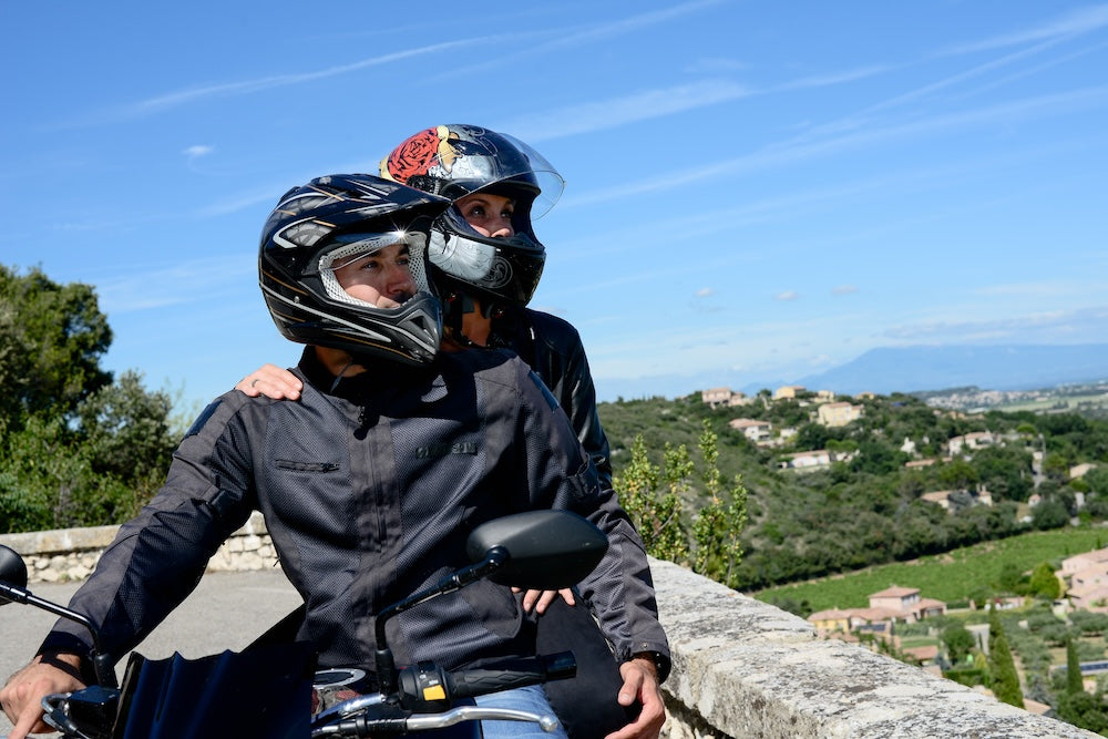 couple on motorcycle