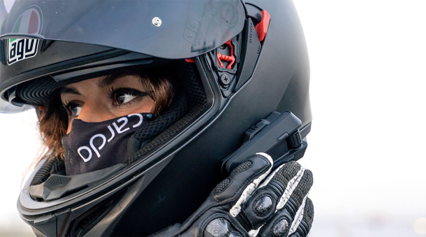 wearing bike helmet with packtalk