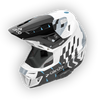 Cardo Venture off-road motorcycle helmet in white and blue, three-quarter front angle